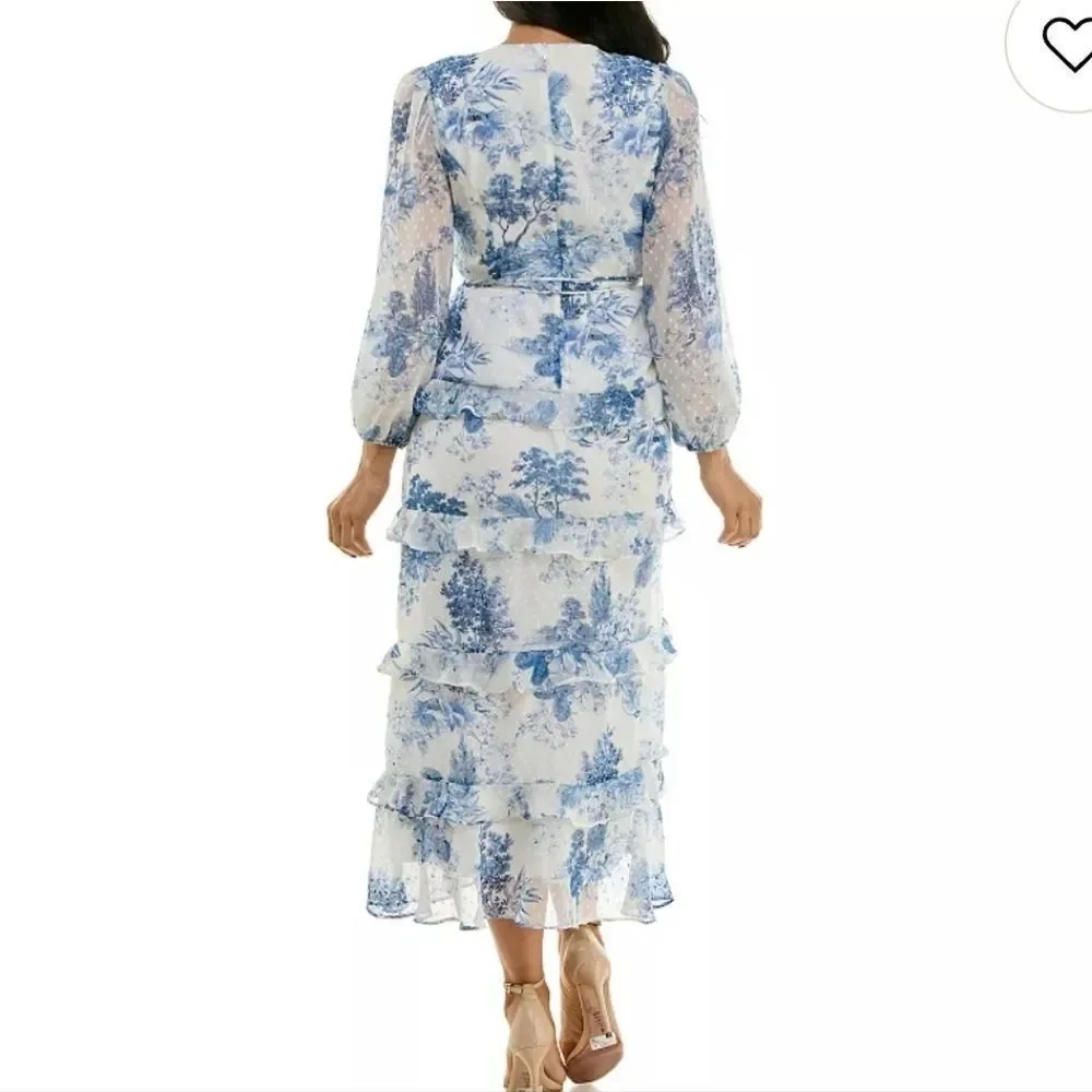 Women's Maison Tara Toile Surplice Tiered Ruffle Maxi DRESS - Picture 5 of 7